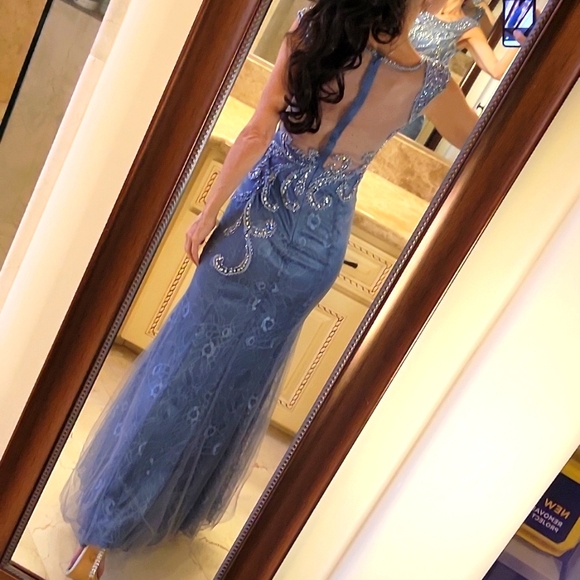 Lila Madison NY Blue/Gray Intricately Embellished Ballgown, XS - Picture 12 of 17